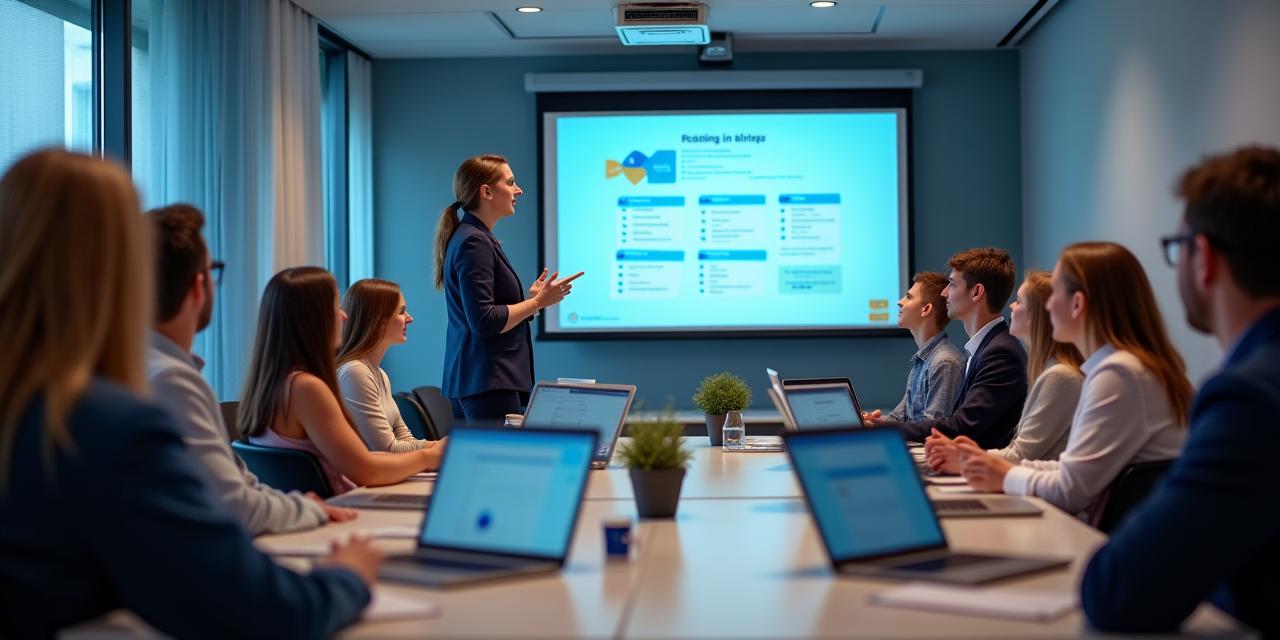Profesionální prostředí workshopu s lektorem přednášejícím skupině účastníků.